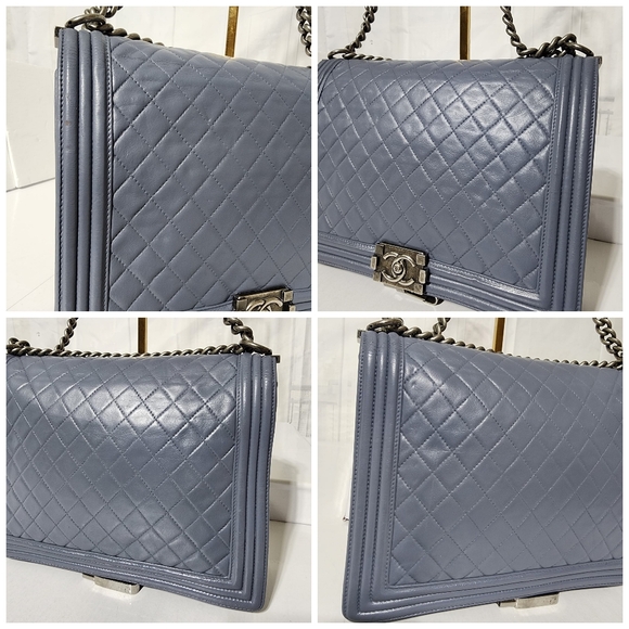 CHANEL Lambskin Quilted Large Boy Flap Shoulder Bag Grey - Picture 10 of 16